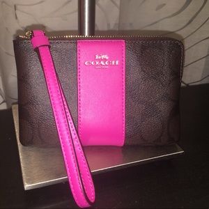 Coach brown monogram wristlet